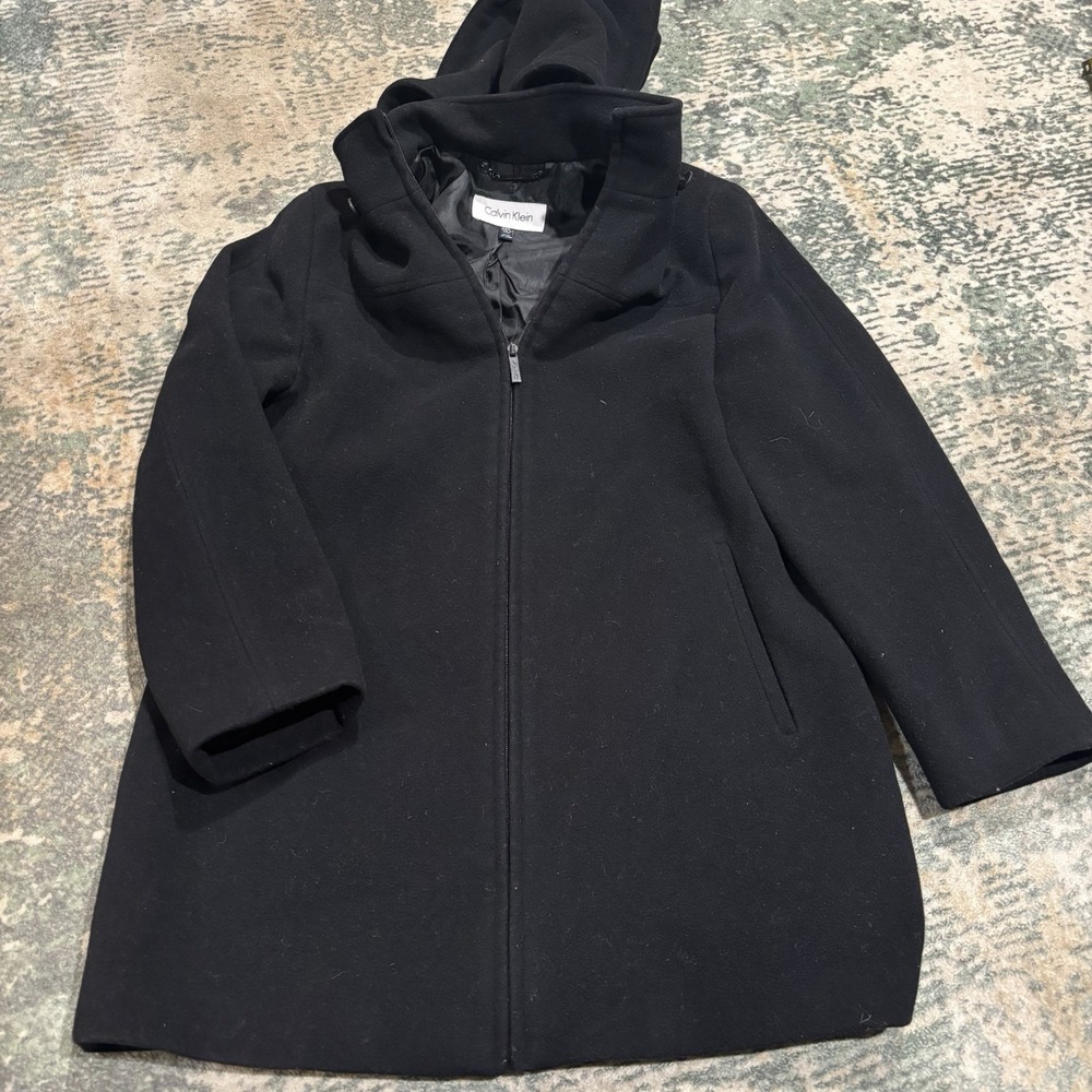 Calvin Klein Black Wool Blend Hooded Coat Jacket Men's Size Small